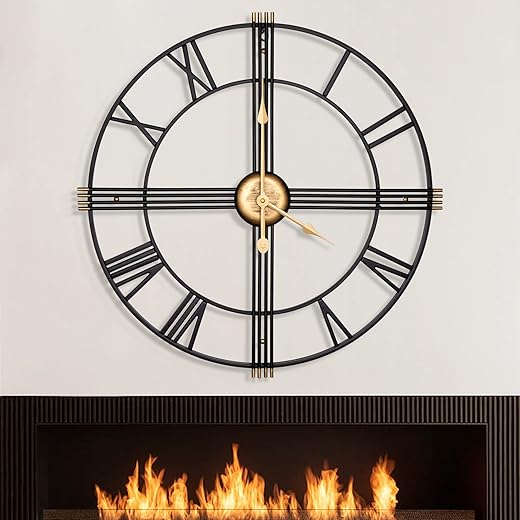 31 Inch Large Wall Clock,Oversized Centurian Roman Numeral Decorative Black Metal Wall Clocks Nearly Silent Modern Home Decor Ideal Wall Clock for Living Room,Bedroom,Kitchen,Outdoor Wall Decor-80CM