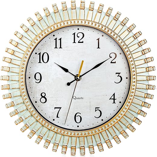 12 Retro Wall Clock, Silent Non-Ticking Round Clock, Aqua Battery Operated Quartz Clock, Plastic Vintage Clocks for Living Room Bedroom Kitchen Home Office Classroom School Decor