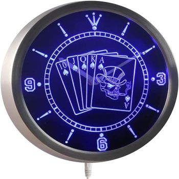 ADVPRO nc0379-b Royal Flush Casino Skull Poker Game Room Neon Sign LED Wall Clock