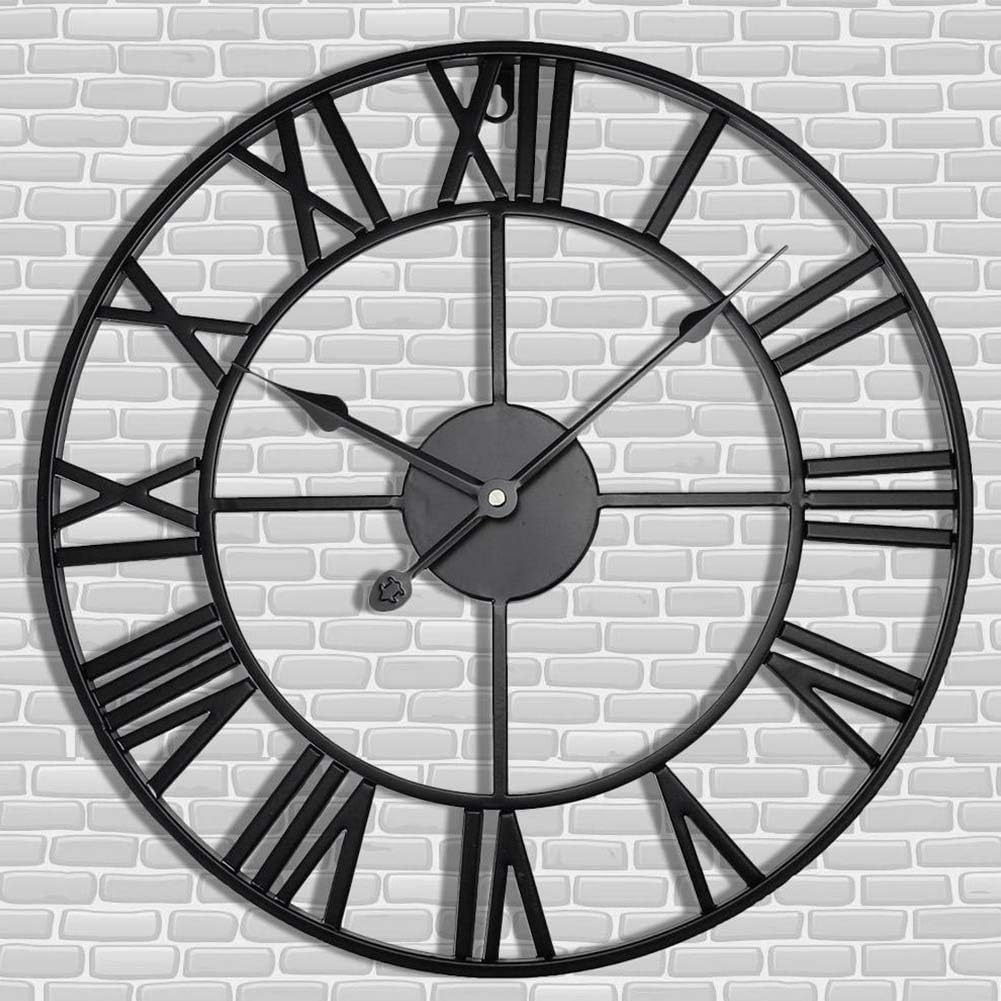 Antique Tower 30 inch Large Roman Numeral Wall Clock, Indoor Outdoor Patio Waterproof Oversized Decorative Contemporary Clock, Antique Black Metal Wall Clock Battery Operated Retro Art Hanging Clock,3