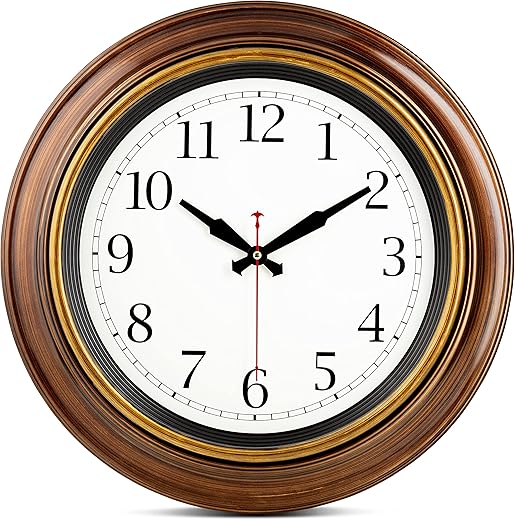 Bernhard Products Large Wall Clock 18 Quality Quartz Silent Non Ticking, Battery Operated for Home/Living Room/Over Fireplace, Beautiful Decorative Timeless Stylish Bronze XL Clocks, Easy to Read