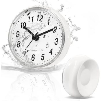 Betus Waterproof Bathroom Shower Clock with Large Suction Cup Battery Operated Wall Clock (White)