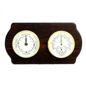 Bey-Berk International Brass Tide Clock, Thermo./Hygro. on Ash Wood T.P.