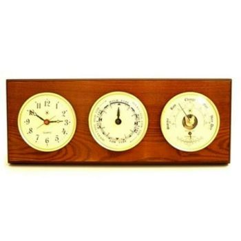 Bey-Berk International Quartz Clock Tide Clock & Barometer with Thermometer - Oak Wood