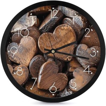 Brown Heart Shape Wall Clock 10 Inch Silent Non-Ticking Numbers Clock Decorative Battery Operated Wall Clocks Modern Wall Clock Round Wall Clocks for Living Room Kitchen Office Bedroom