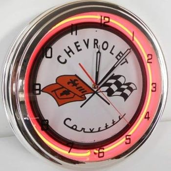 Chevy Corvette Flags 15 Neon Lighted Wall Clock Sign Orange