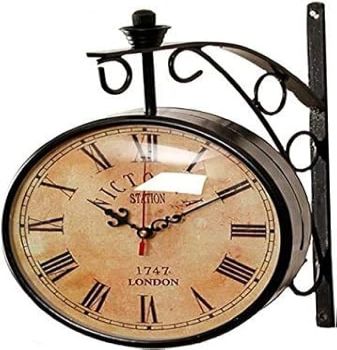 Crafts International Vintage Double Sided Wall Clock Victoria Station London 1747 Antique Round Shape Living Room/ Bedroom