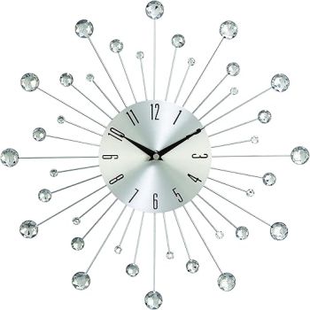 Deco 79 Metal Starburst Decorative Wall Clock Wall Clock for Home with Crystal Accents, Wall Clock for Room 15 x 2 x 15, Silver