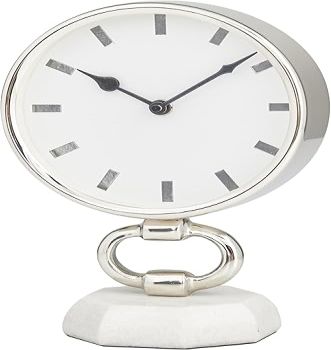 Deco 79 Stainless Steel Clock with Marble Base, 6 x 4 x 10, Silver