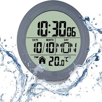 Digital Bathroom Waterproof Wall Clock, Indoor Wall Clock with Suction Cup, Plastic Frame, Flexible Choice for Hanging Or Standing, Modern Silent Small Wall Clock for Living Room and Kitchen