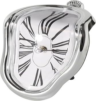 Generic Salvador Dali Melting Clock, Roman Numeral Dial, 7 inch x 4.5 inch, Sliver Color, Silent Movement, Sturdy Materials, Funny Creative Gift