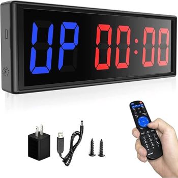 Gym Timer Clock for Home Gym with Remote, 11 Large Gym Clock Timer Stopwatch Count Down/Up, Workout Timer Interval Clock with Buzzer, LED Interval Training Timer for Home Garage Outdoors