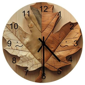 Hanmun Maple Leaf Wall Clock 11.8 Inch Battery Operated Silent Non Ticking Wooden for Living Room, Office