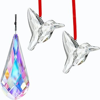 H&D HYALINE & DORA Crystal Suncatcher Prism Window Hanging Ornament and Set of 2 Crystal Hummingbird Suncatchers Rainbow Glass Hummingbird Sun Catcher Hanging Crystals for Window Garden Home Decor