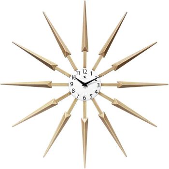 Infinity Instruments Celeste Starburst Wall Clock, Retro Midcentury Spoke Design, Easy to Hang Keyhole, 24 Inch, Natural Wood Look Finish