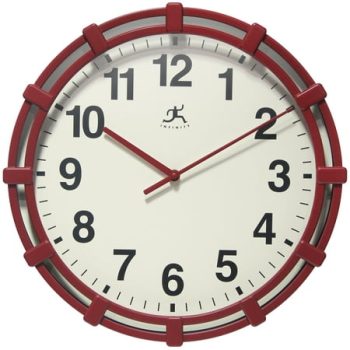 Infinity Instruments Skipper Plastic 16 Indoor Wall Clock with Quartz Movement for Accurate Timekeeping, Red