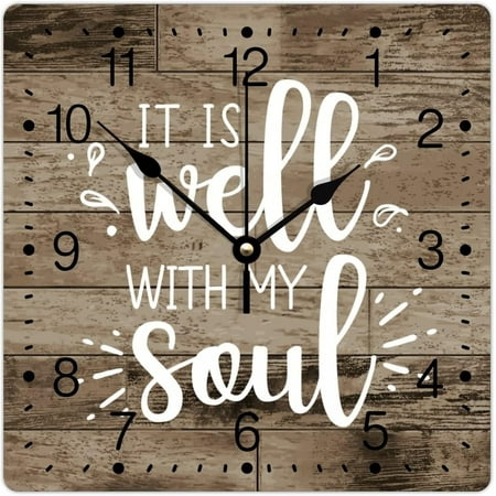 It Is Well With My Soul Pvc Clock Distressed Family Quote Square Hanging Wall Clock 12In Silent Non-Ticking Classic Large Wall Clock Decor For Home Kitchen Living Room Office Bedroom