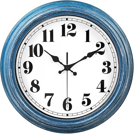 JENLYSTIME 12 Inch Retro Wall Clock Silent Non Ticking Battery Operated Movement Easy to Read Wall Clocks Decorate for Bedroom Living Room Kitchen Office(Blue)