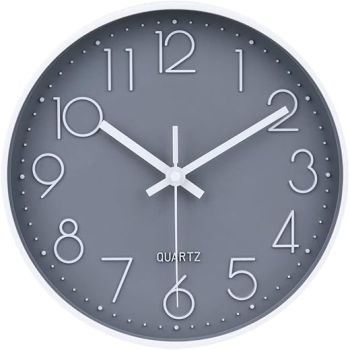 jomparis 10 Inch Gray Wall Clock Battery Operated Silent & Non-Ticking Wall Clock for Home, Bathroom, Bedroom, Kitchen