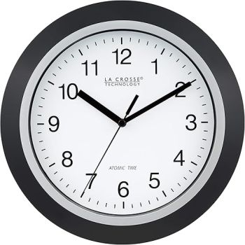 La Crosse Technology WT-3102B 10-Inch WWVB Self-set Analog Wall Clock and automatic DST reset,Black/silver