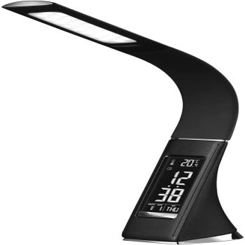 LED Desk Lamp Flexible Gooseneck with Clock Calendar and Temperature,Office Gift Ideas,Touch Dimmable Table Lamp with 3 Levels Brightness,Modern Light for Home Office and Dorm-Black (YF-U2)