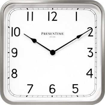 Presentime & Co 10 Anton Vintage Square Clock, Silent No Ticking, Wall & Mantel 2 in 1 Clock, Desk and Shelf Clock, Tabletop Décor, Modern Silver Color