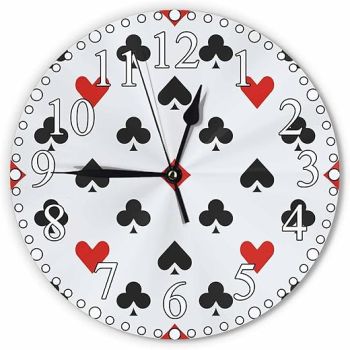 Red Black Poker Wall Clock Geometric Heart Triangle Shape Clock 10 Inch Silent Non-Ticking Clocks Battery Operated for Home Living Laundry Room Kitchen Bedroom Office