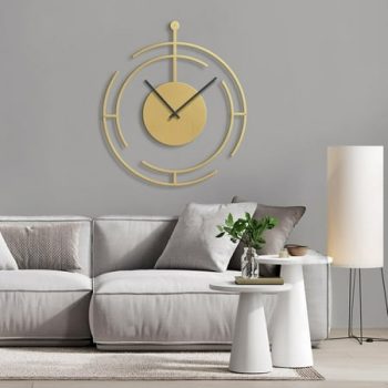 RUIHE Metal Wall Clock Decor, Round Hollow Wall Art Sculpture Clock Silent Battery Operated Hangings Home Decoration for Living Room, Bedroom, Kitchen, Bathroom, Office - 36 Gold