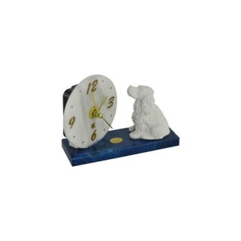 Three Star Handmade Italian Alabaster Stone Dog Desk Clock AB130