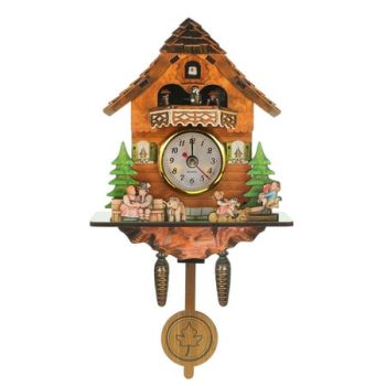 Unique House-shaped Wall Clock Wooden Wall Clock for Living Room Bedroom Study