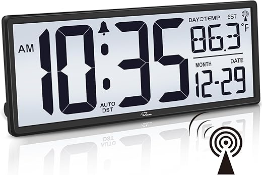 WallarGe 14.5'' Atomic Clock with Backlight, Large Digital Wall Clock Battery Operated, Large Display with Temperature and Date, Easy to Read and Set Digital Wall Clock, Auto DST