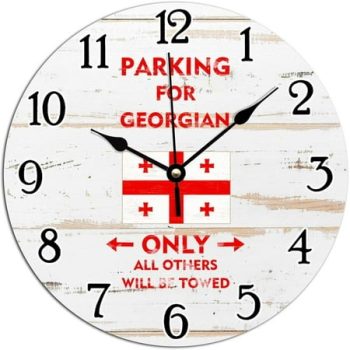 Wall Clock Parking For Georgian Only All Others Will Be Towed Wall Clocks Georgian Flag Clocks Battery Operated Silent Pvc Wall Clock World Traveler Wall Hanging Clock 10X10In