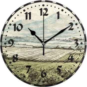 Wellsay Vintage Italian Landscape Wall Clock, Silent Non Ticking 10 Inch Battery Operated Wall Clocks, Easy to Read Clock for Home Kitchen Living Room Bathroom Office Decor