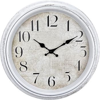 WOOPHEN Retro Wall Clock, Battery Operated 16 Extra Large Silent Non-Ticking Wall Clocks Vintage Rustic Style Decorative for Kitchen, Living Room, Bathroom, Bedroom(White)