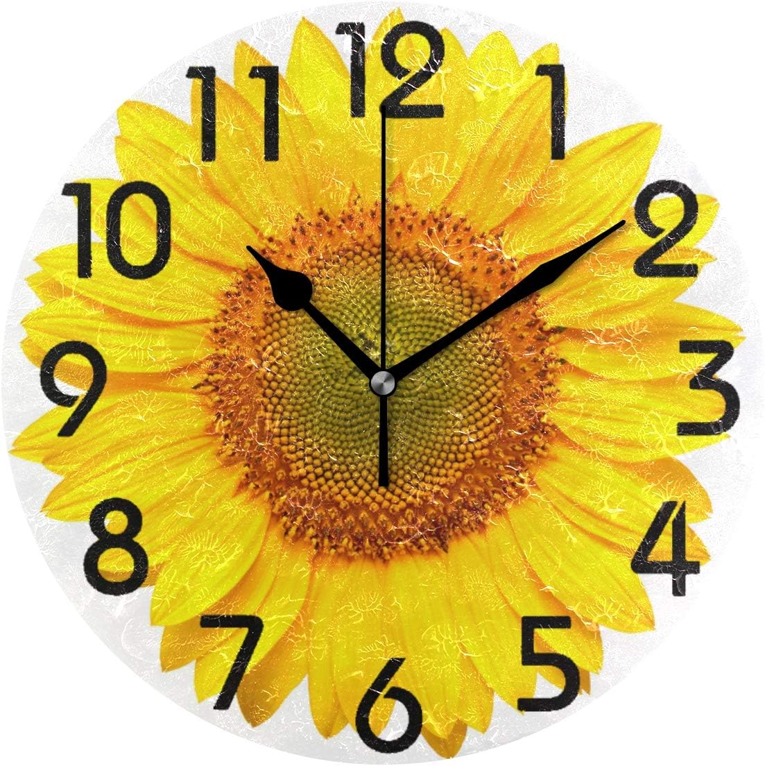 3D Beautiful Lifelike Big Sunflower Print Round Wall Clock, 9.5 Inch Battery Operated Quartz Analog Quiet Desk Clock for Home,Office,School