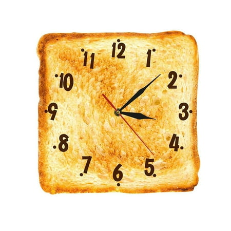 3D Graphic Design Breakfast Themed Wall Clock, Bread Kitchen Clock Home Living Room Decoration Wall Clock, Food Wall Art Dining Room Interior Decor