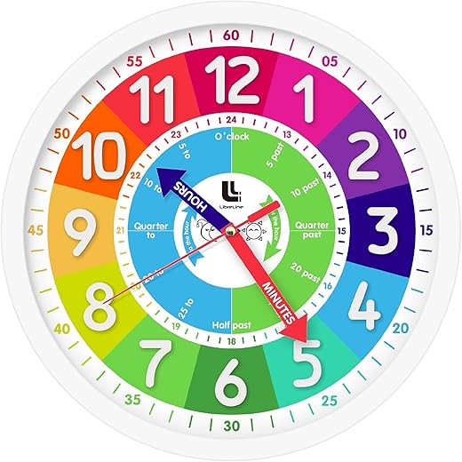 3D Kids Colorful Learning Wall Clock - Easy to Read - Telling Time Teaching Clock for Kids - Classroom Bedroom Wall Decor - Silent Analog Kids Clock for Homeschool, Playrooms, Nursery (12 inch)