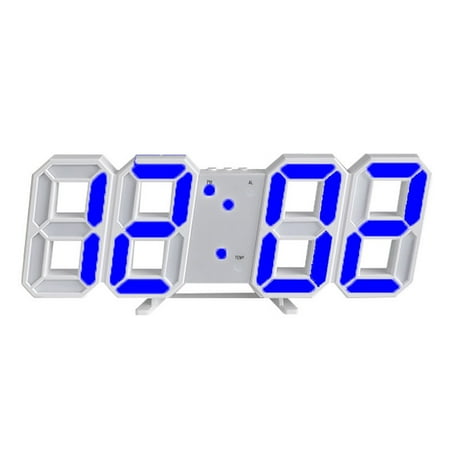 3D LED Digital Alarm Clock Desk Wall Clocks, Temperature, Nightlight, Silent Mode,blue，G4136