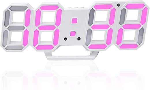 3D LED Digital Wall Clock, 9.5 Desk Alarm Clock, with 3 Adjust Brightness Levels, 12/24H Temperature Display (Pink)