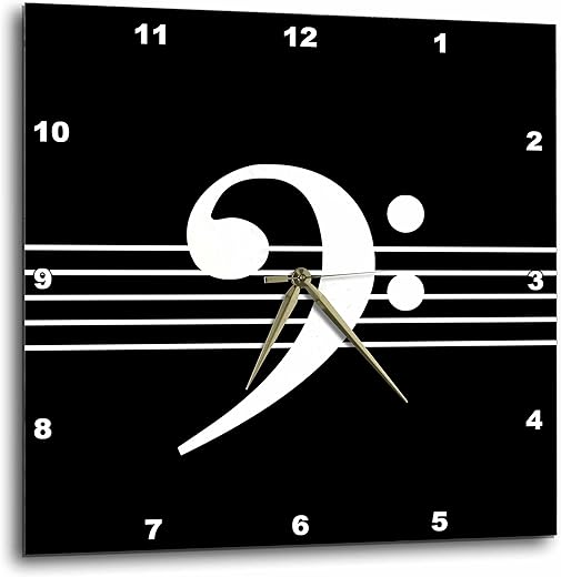 3D Rose Black Bass F-Clef Staves Staff-Music Musician Gift Wall Clock, 13 x 13