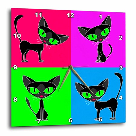 3dRose Black Cat Four Attitudes Design - Wall Clock, 10 by 10-inch