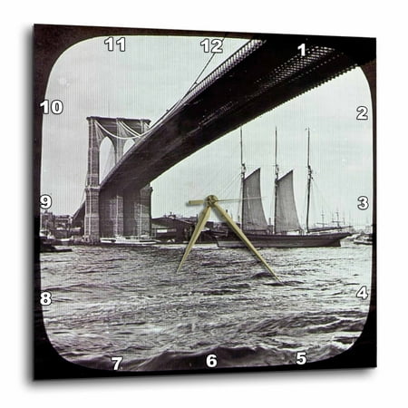 3dRose Brooklyn Bridge with Sailboat East River New York City Glass Slide - Wall Clock, 13 by 13-inch