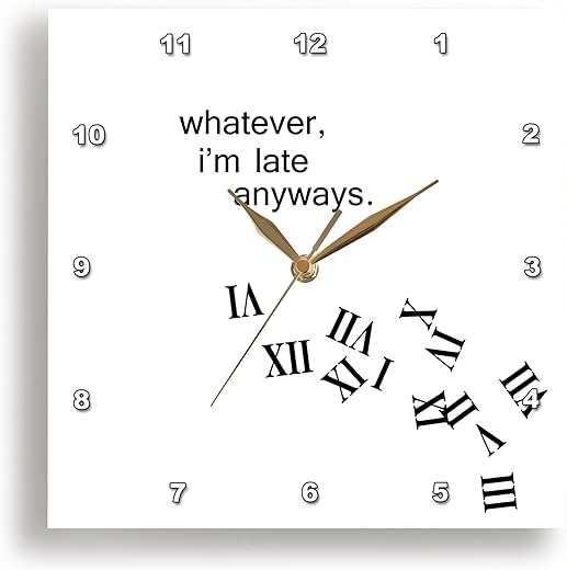 3dRose DPP_155888_3 Whatever, I'm Late Anyways Falling Numbers Wall Clock, 15 by 15-Inch