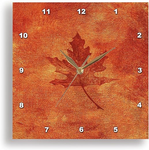 3dRose DPP_35021_1 Large Orange Maple Leaf-Wall Clock, 10 by 10-Inch