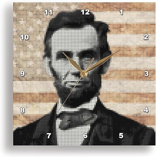 3dRose DPP_38565_2 Abraham Lincoln President Abraham Lincoln, Designed Using a Cool Pixel Effect Wall Clock, 13 by 13-Inch