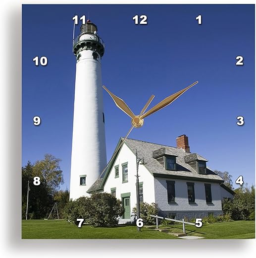 3dRose DPP_91241_3 Michigan, Lake Huron, Presque Isle Lighthouse - US23 WBI0151 - Walter Bibikow - Wall Clock, 15 by 15-Inch