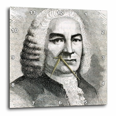 3dRose Engraving of Bach, German composer, Historical Art - HI12 PRI0216 - Prisma - Wall Clock, 10 by 10-inch