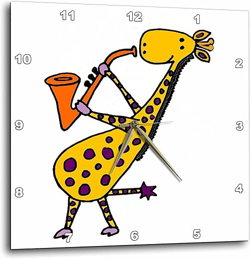 3D Rose Funny Cool Jazzing Giraffe is Playing Orange Saxophone Wall Clock, 10" x 10"