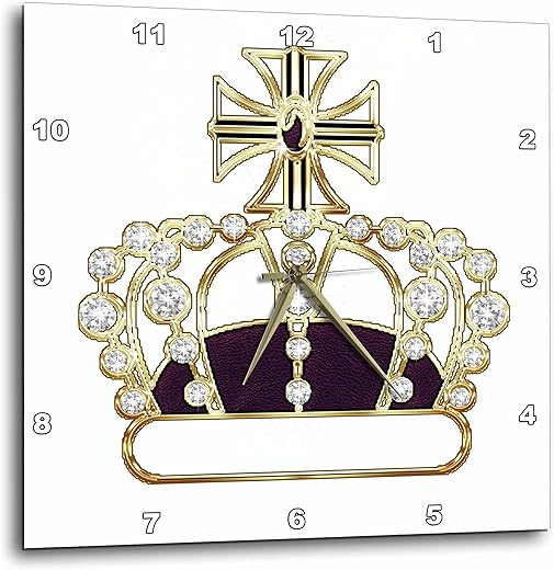 3D Rose Gold-Purple-and Faux Diamond Royal Crown Wall Clock, 15 x 15