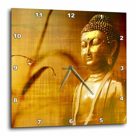 3dRose Golden Buddha with Asia Bamboo Zen Yoga Faith Religion - Wall Clock, 15 by 15-inch